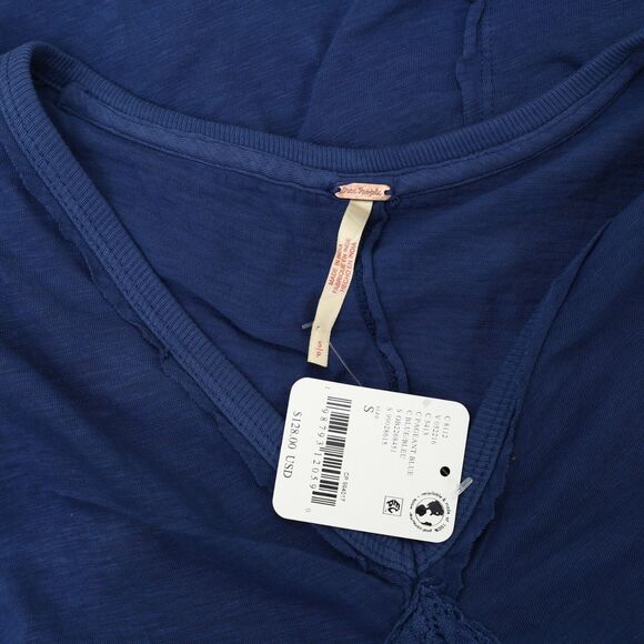 Free People Willow Maxi Top Cochet Lace Ruffle Cotton Jersey Blue S New 283791 - Picture 9 of 9